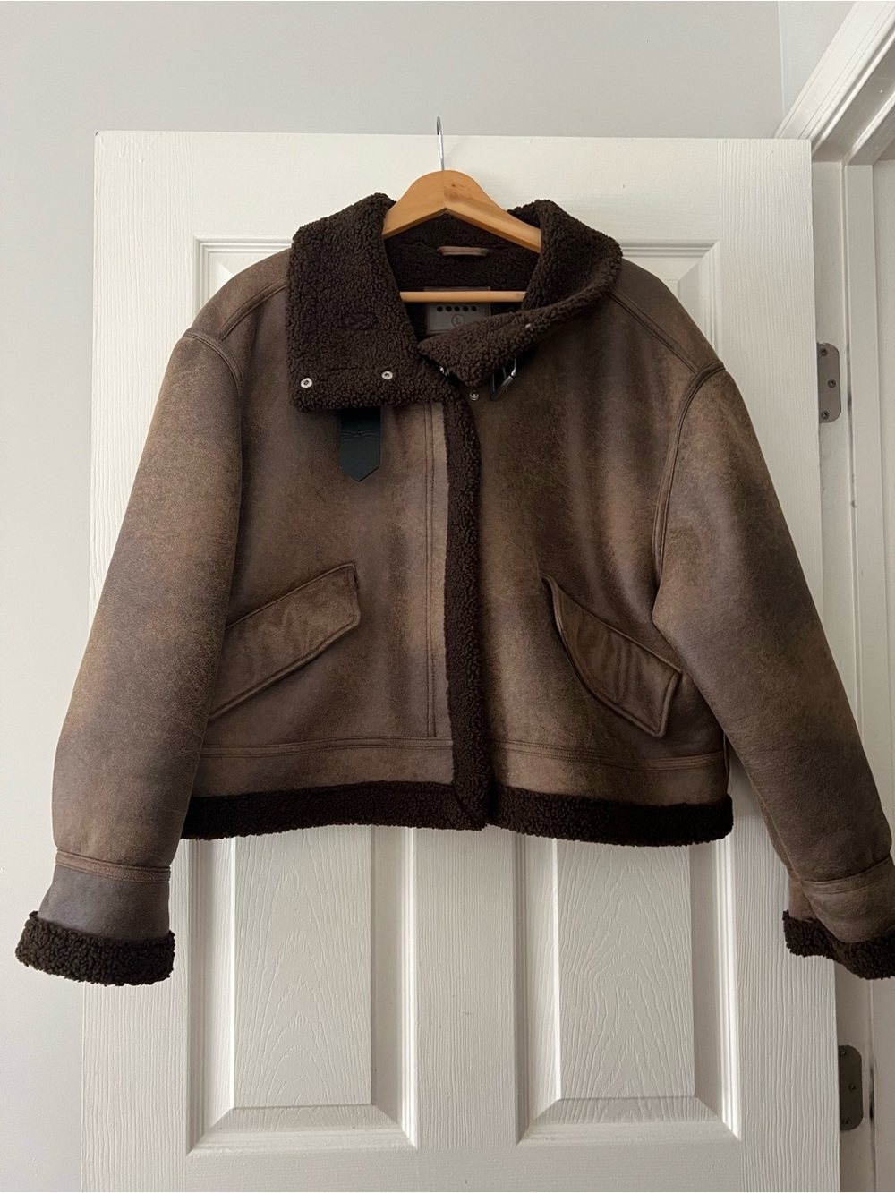 Blank NYC Brown Faux Shearling Cropped Aviator Jacket